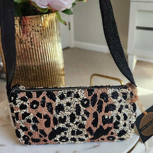 Beaded Leopard / Cheetah Print Handbag NEW - Picture 2 of 8